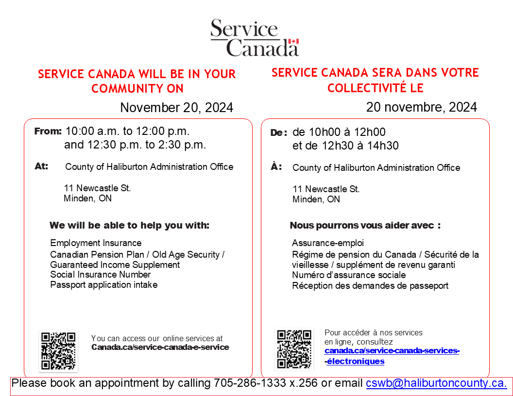 Service Canada outreach poster announcing an event on November 20.